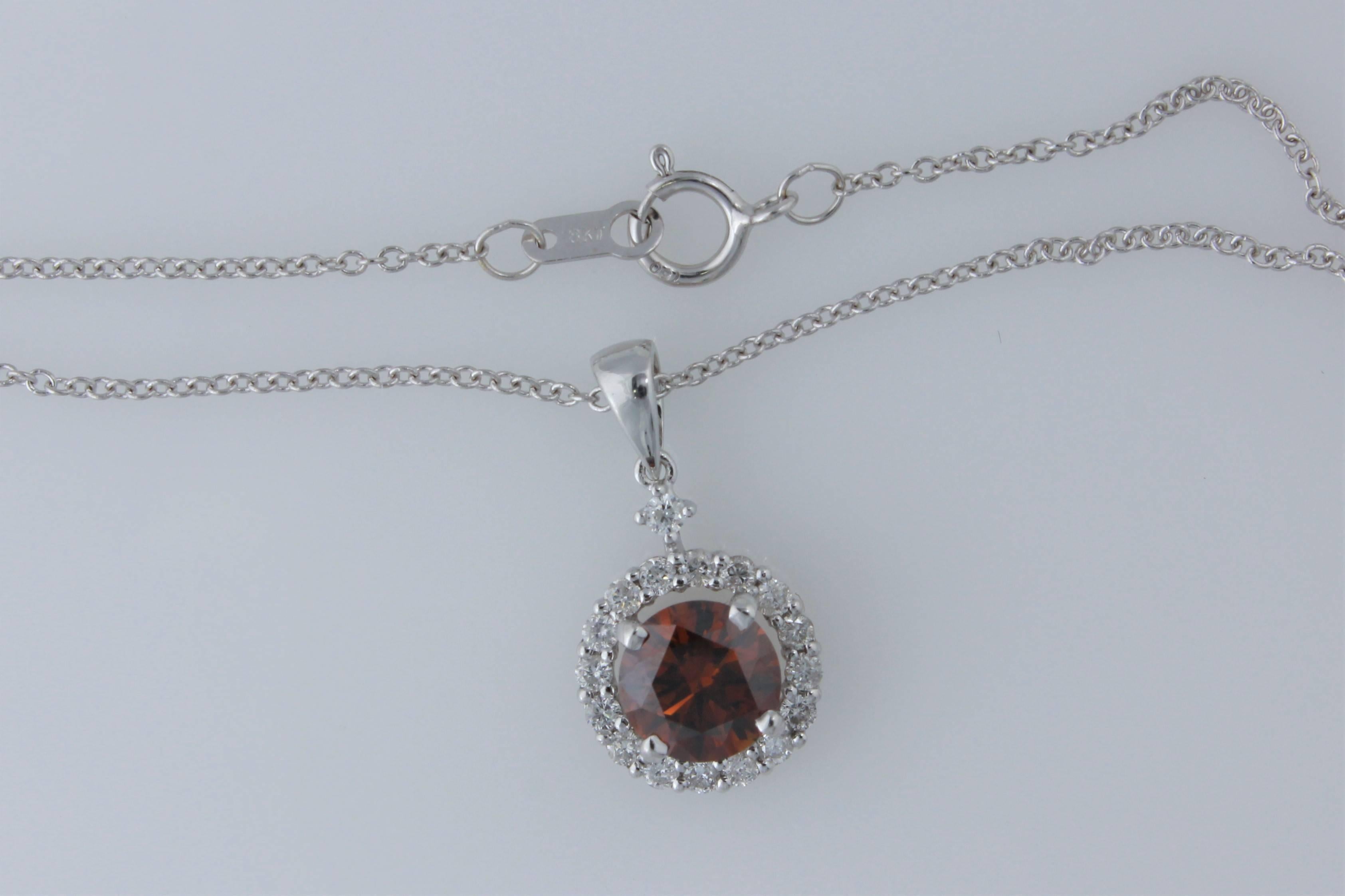 GIA Certified 1.03 Carat Natural Orangy Brown Diamond Halo Pendant In New Condition For Sale In Walnut Creek, CA