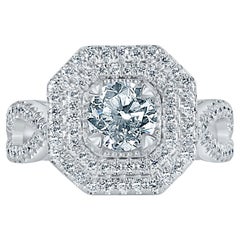 GIA Certified 1.03 Ct Round Diamond Double Halo Engagement Ring 18K White Gold