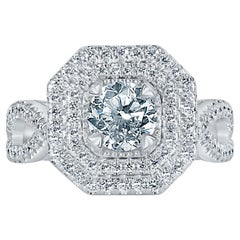 Bague de fiançailles en or blanc 18 carats avec double halo de diamants ronds certifiés GIA de 1,03 carat