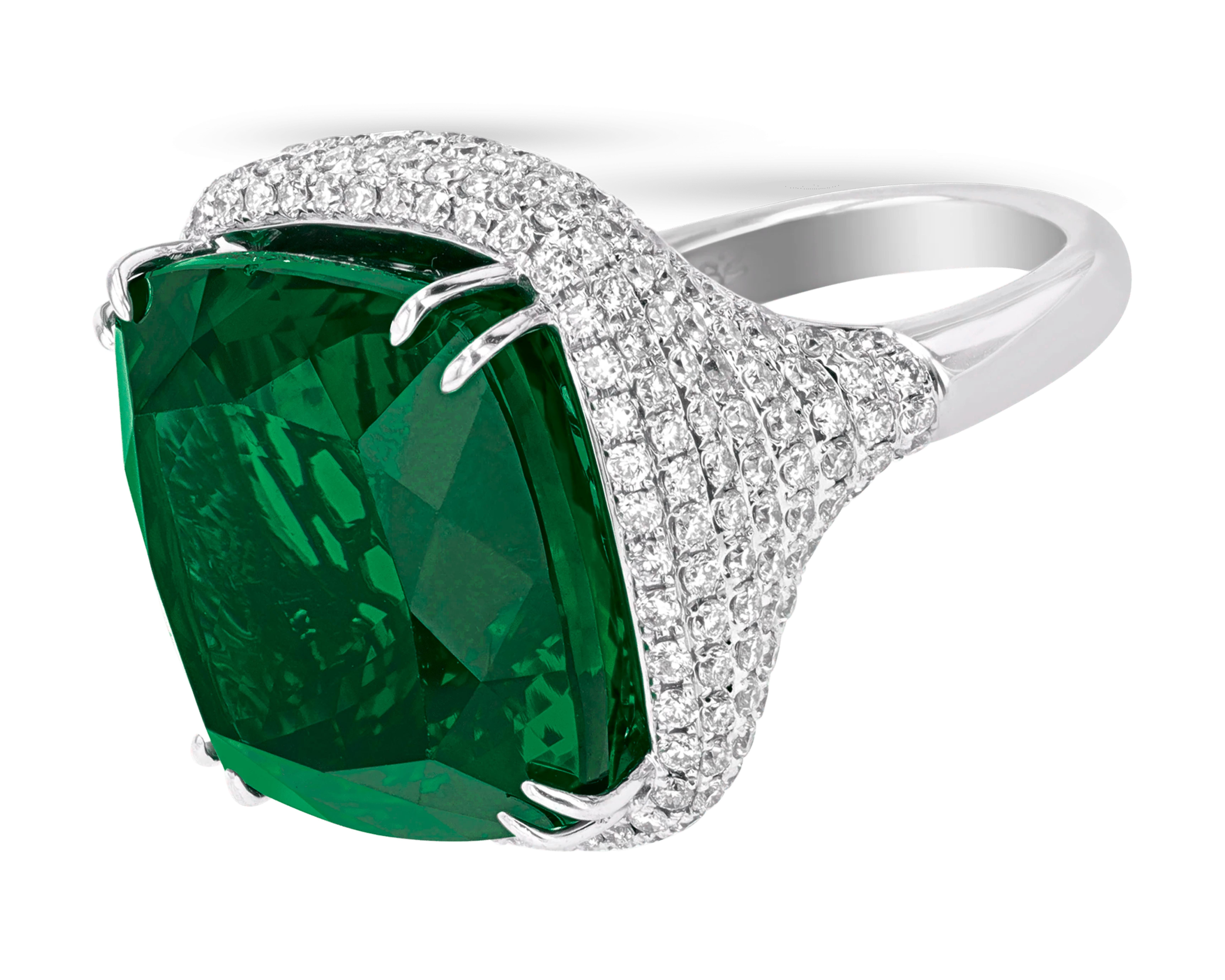 Contemporain Bague en platine certifiée GIA de 10,30 carats d'émeraude coussin colombienne et de diamant en vente