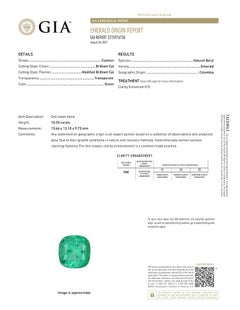 GIA Certified 10.30 Carat Colombian Cushion Emerald and Diamond Platinum Ring
