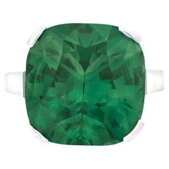 GIA Certified 10.30 Carat Cushion Colombian Emerald Solitaire Ring