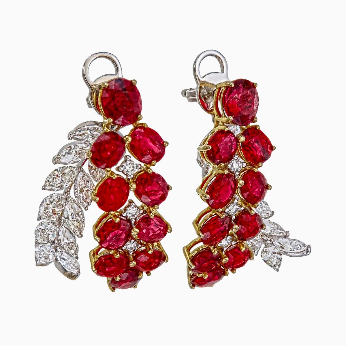 Modern GIA Certified 10.31 Carat Ruby and Diamond Earrings in 18 Karat White Gold For Sale