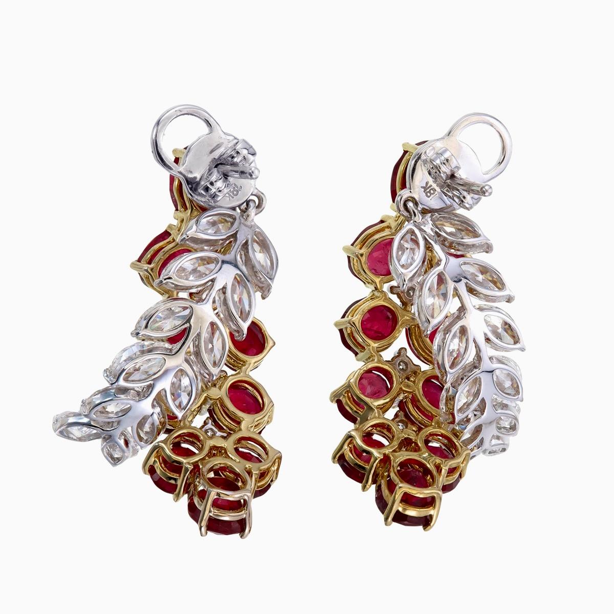 Marquise Cut GIA Certified 10.31 Carat Ruby and Diamond Earrings in 18 Karat White Gold For Sale