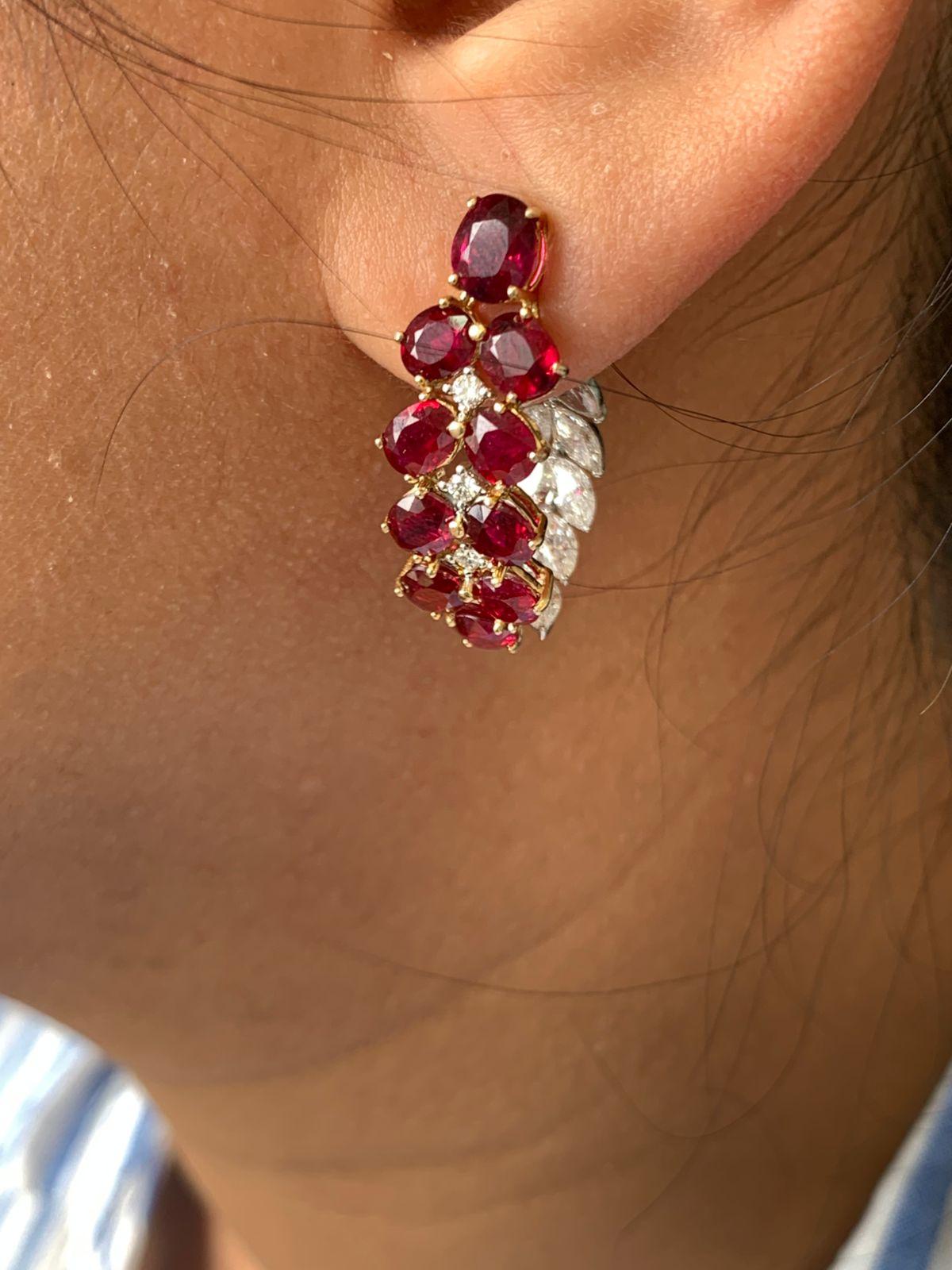 GIA Certified 10.31 Carat Ruby and Diamond Earrings in 18 Karat White Gold In New Condition For Sale In Bangkok, TH