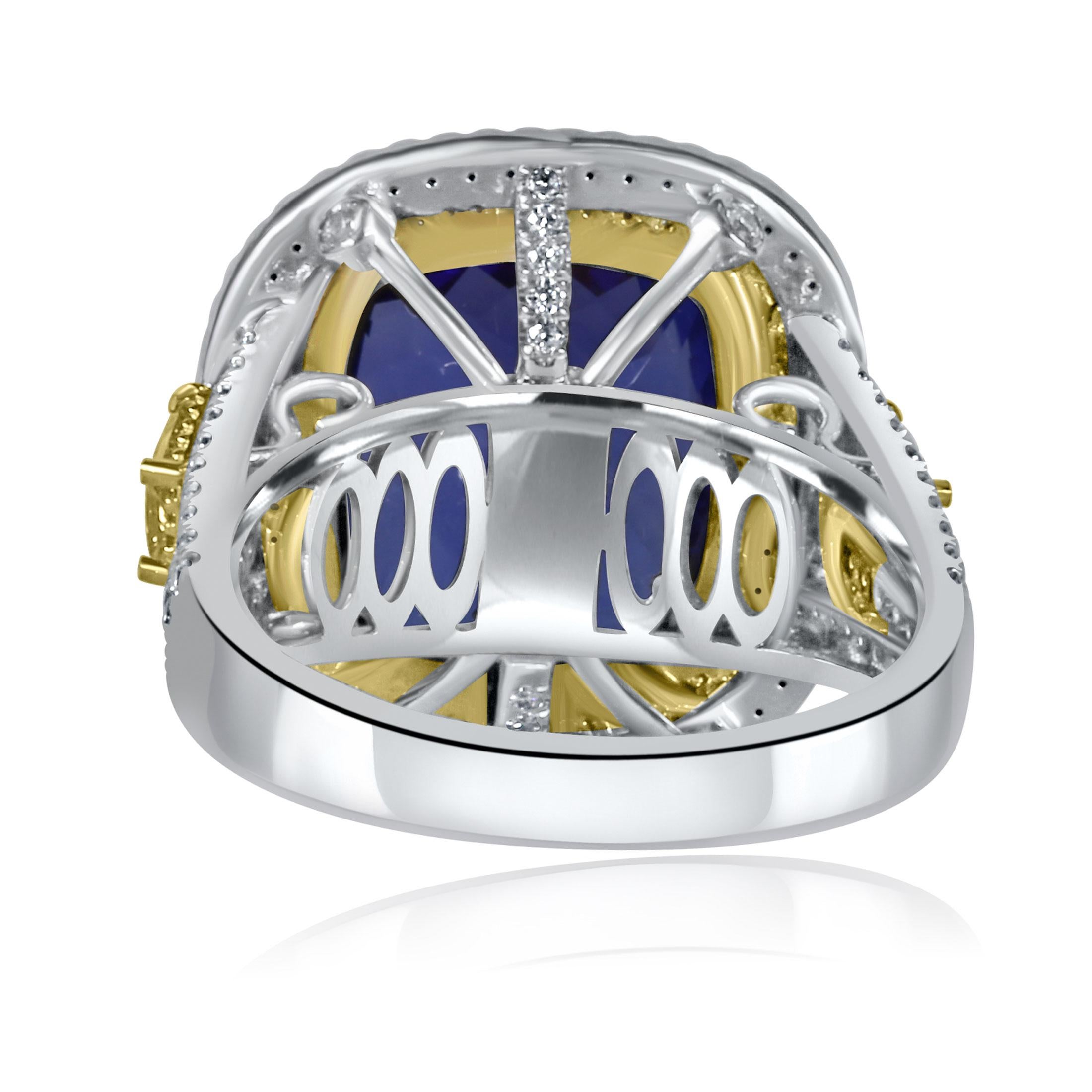 GIA Certified 10.34 Ctw Cushion Tanzanite Diamond Ring Halo 14K White Gold en vente 1