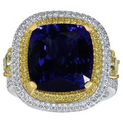 GIA Certified 10.34 Ctw Cushion Tanzanite Diamond Ring Halo 14K White Gold