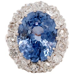 GIA Certified 10.35 Carat Blue Ceylon Sapphire Diamond Vintage Ring
