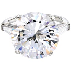 GIA Certified 10.36 Carat Round Classic Platinum Diamond Ring Tapered Baguettes