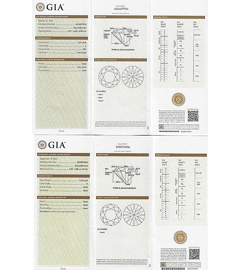GIA-zertifizierte 1,03ct und 1,04ct Diamant-Ohrringe im Zustand „Gut“ im Angebot in New York, NY