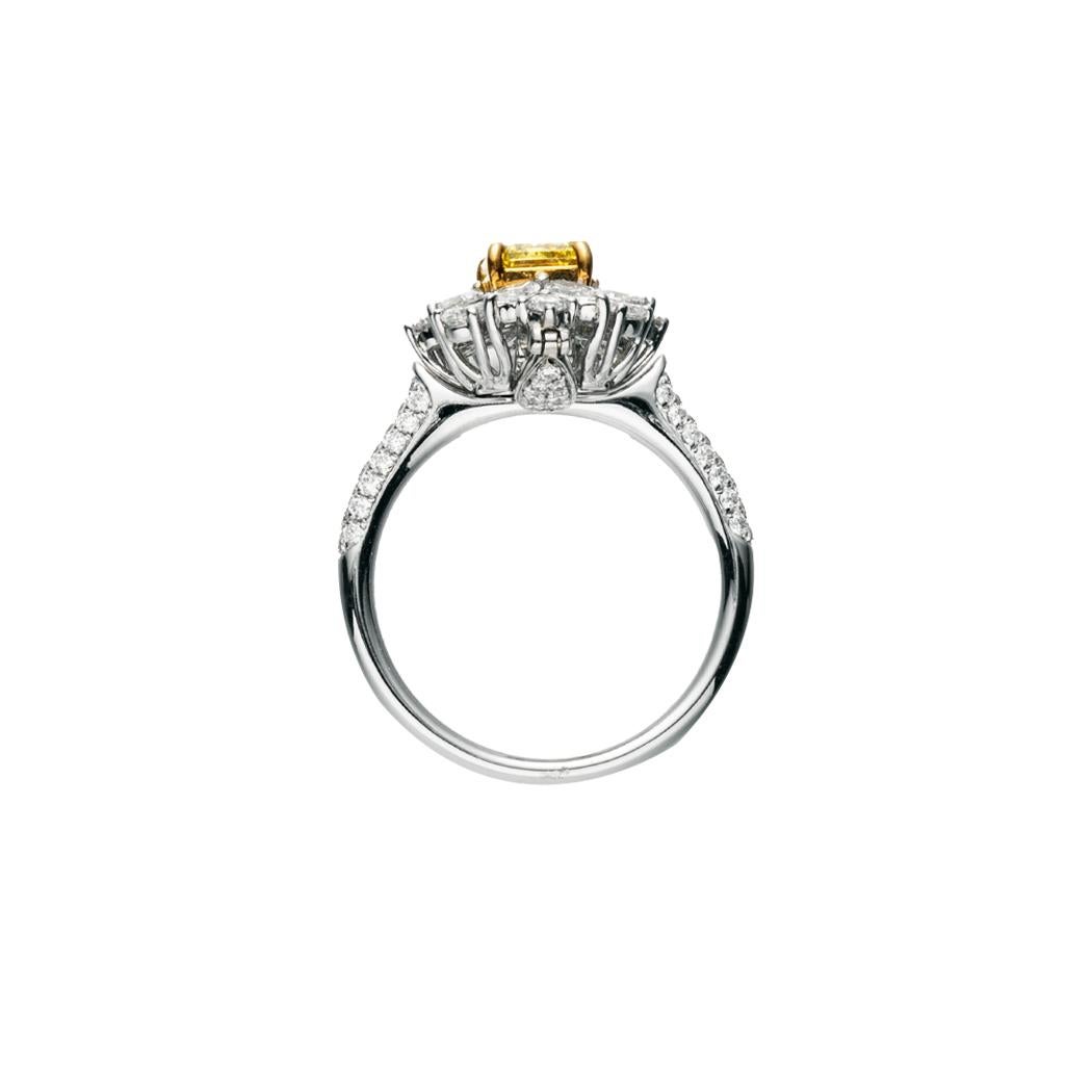 GIA Certified, 1.03ct Fancy Vivid Yellow Emerald Cut Solitaire Diamond ring 18KT In New Condition For Sale In Hong Kong, HK