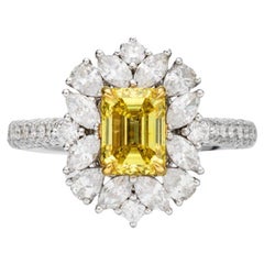 Certificato GIA, anello con diamante solitario taglio smeraldo giallo vivo 1,03ct 18KT