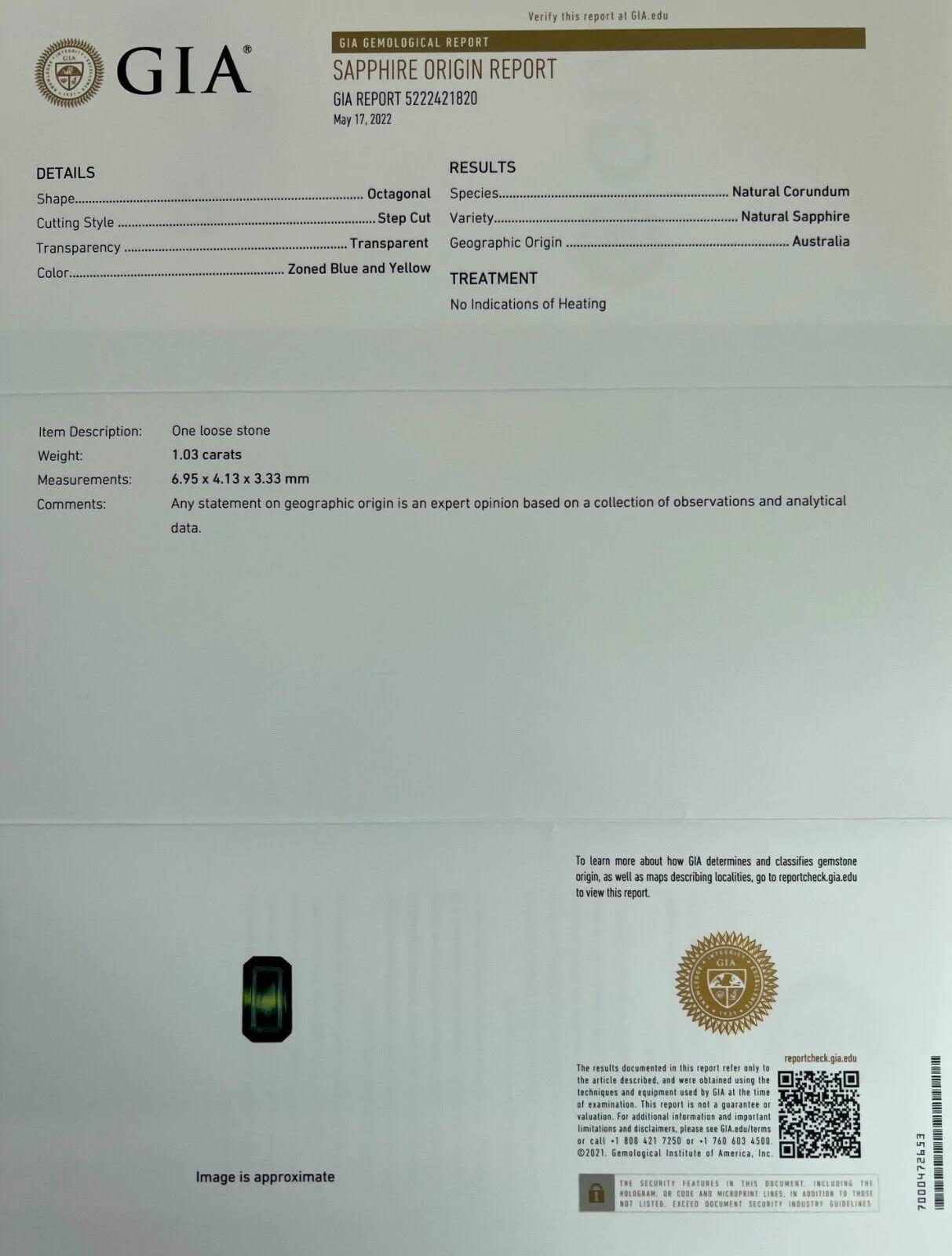 GIA zertifiziert 1,03ct Parti Farbe australischer Saphir Blau Gelb Unbehandelter Edelstein 6