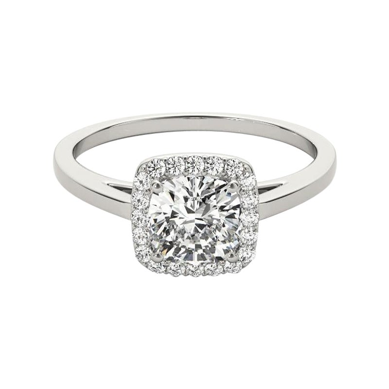 GIA Certified 1,04 Carat Classic Cushion Halo Cathedral Diamond Ring