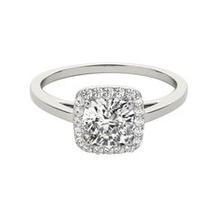 GIA Certified 1,04 Carat Classic Cushion Halo Cathedral Diamond Ring