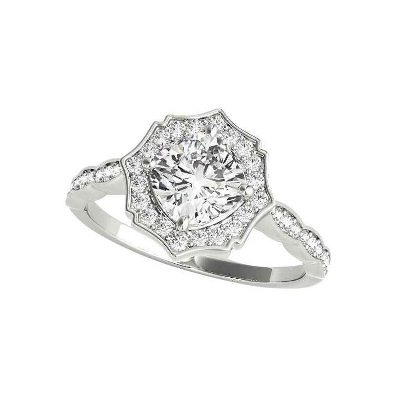 Bague de diamant en platine certifiée GIA de 1.04 carats avec halo en forme de coussin et panier cathédrale
