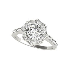 Bague de diamant en platine certifiée GIA de 1.04 carats avec halo en forme de coussin et panier cathédrale