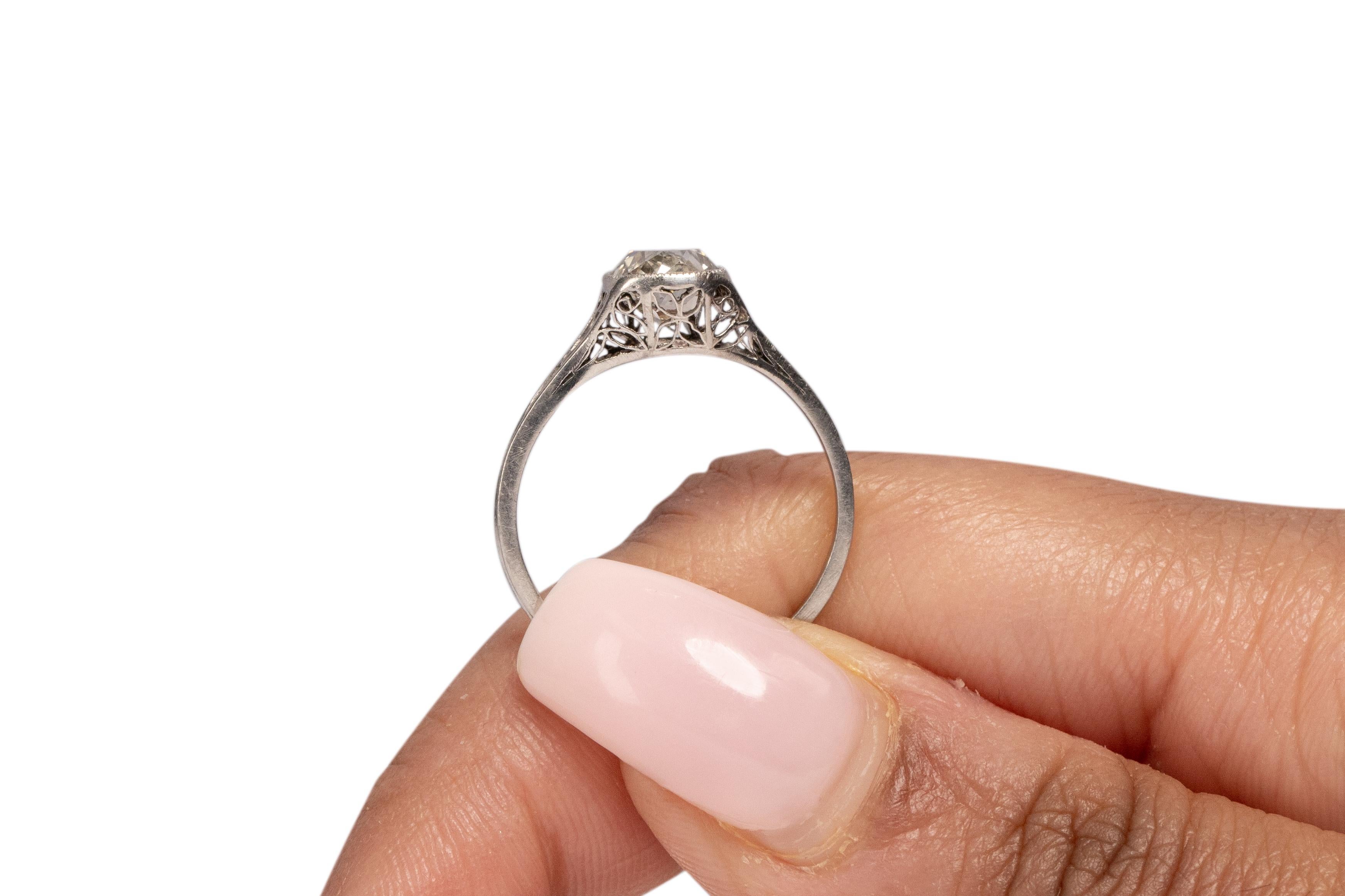 GIA Certified 1.04 Carat Edwardian Diamond Platinum Engagement Ring For Sale 3