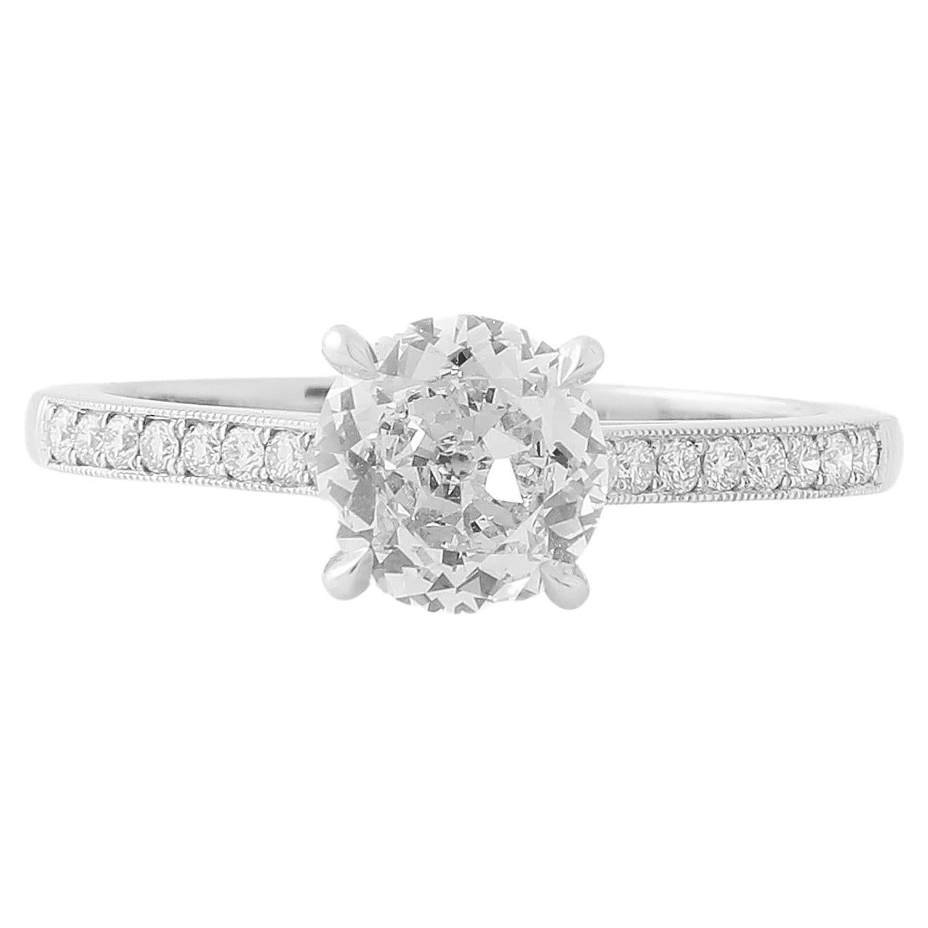 GIA Certified 1.04 Carat F VS1 Round Brilliant Old Cut Diamond Solitaire Ring For Sale