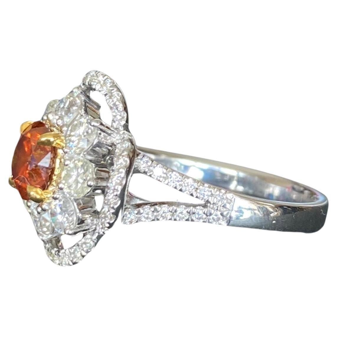 Brilliant Cut GIA Certified 1.04 Carat Fancy Deep Brownish Orange Diamond Floral Ring For Sale
