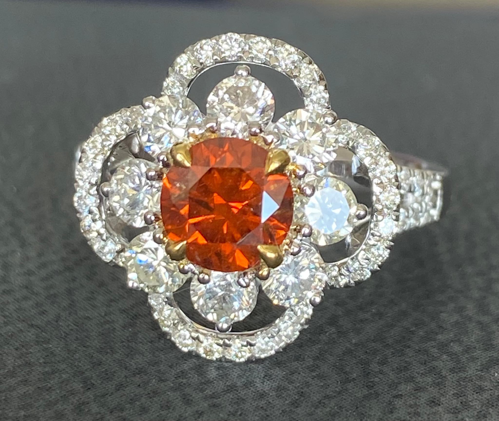 Women's GIA Certified 1.04 Carat Fancy Deep Brownish Orange Diamond Floral Ring For Sale