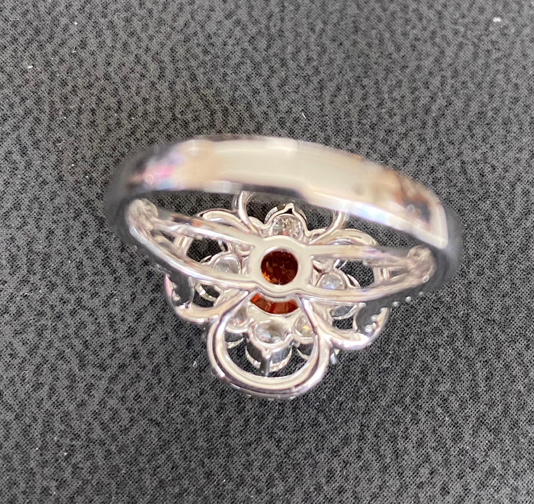 GIA Certified 1.04 Carat Fancy Deep Brownish Orange Diamond Floral Ring For Sale 1