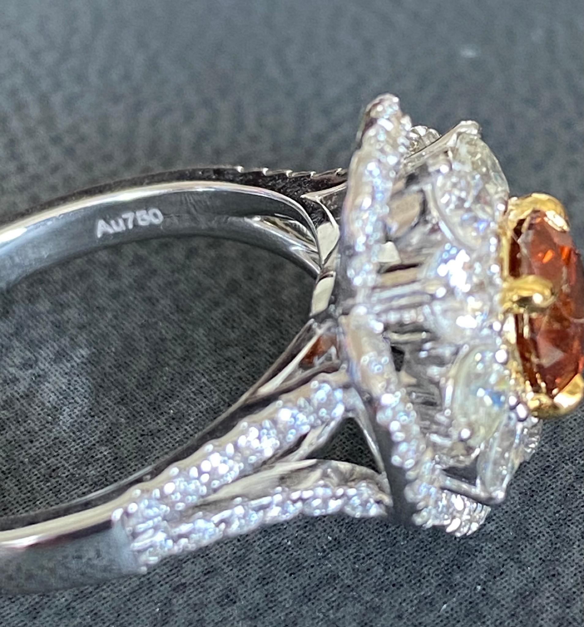 GIA Certified 1.04 Carat Fancy Deep Brownish Orange Diamond Floral Ring For Sale 2
