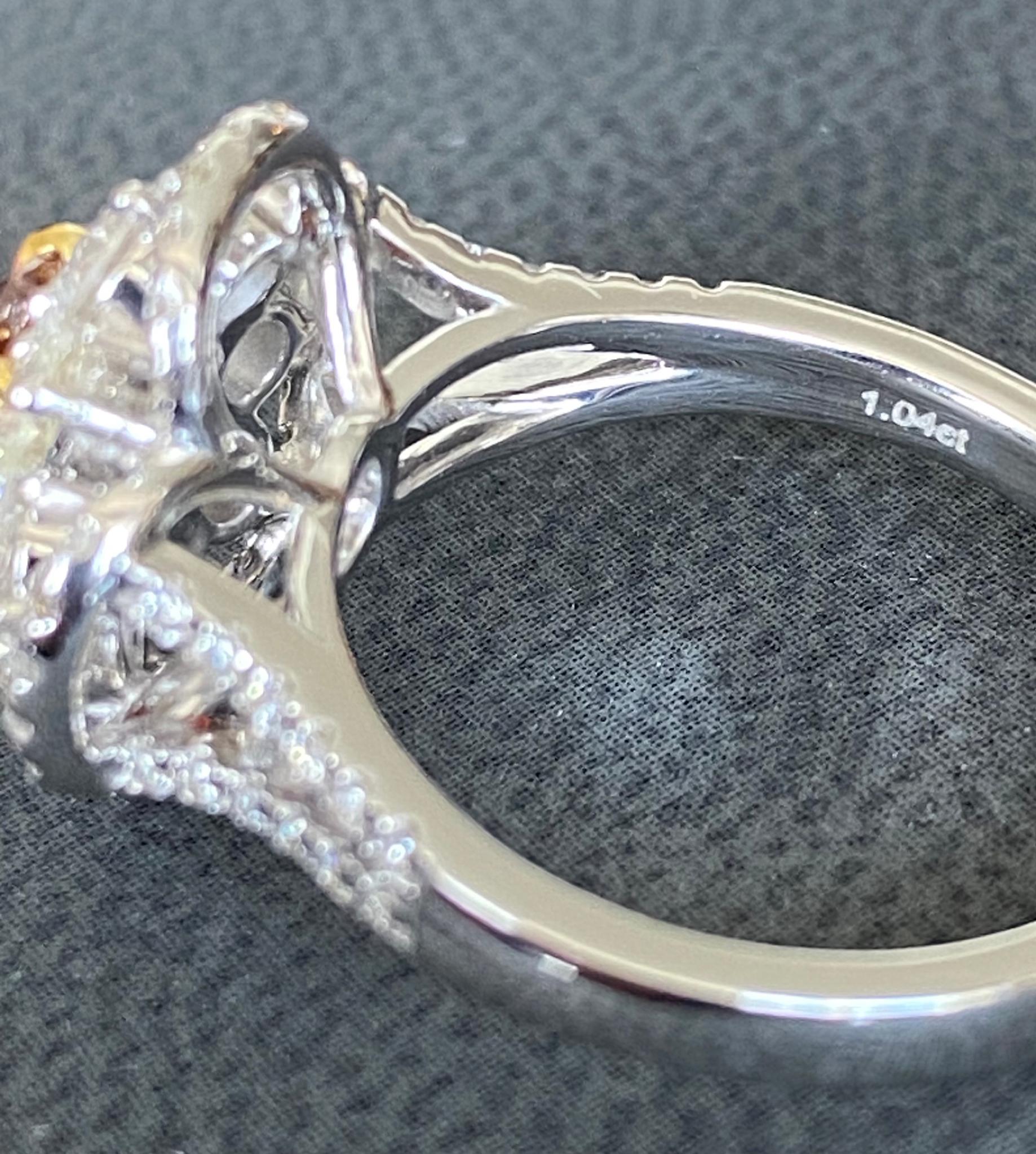 GIA Certified 1.04 Carat Fancy Deep Brownish Orange Diamond Floral Ring For Sale 3