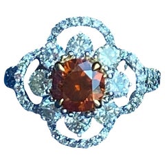 GIA Certified 1.04 Carat Fancy Deep Brownish Orange Diamond Floral Ring