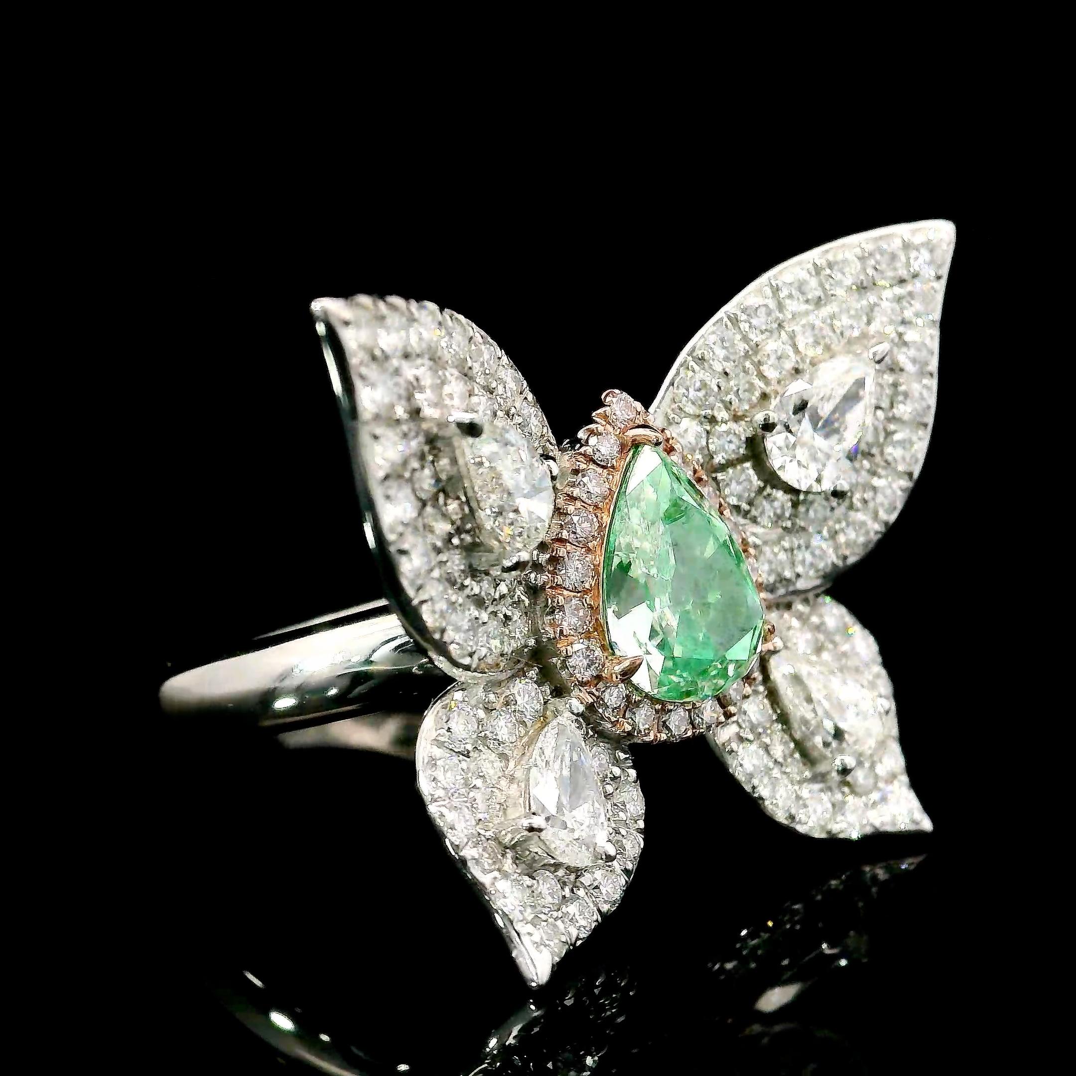 Pear Cut GIA Certified 1.04 Carat Fancy Light Yellowish Green SI1 Clarity Diamond ring For Sale