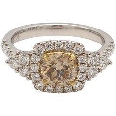 GIA Certified Natural 1.04 Carat Yellow Round and White Diamond Gold Ring