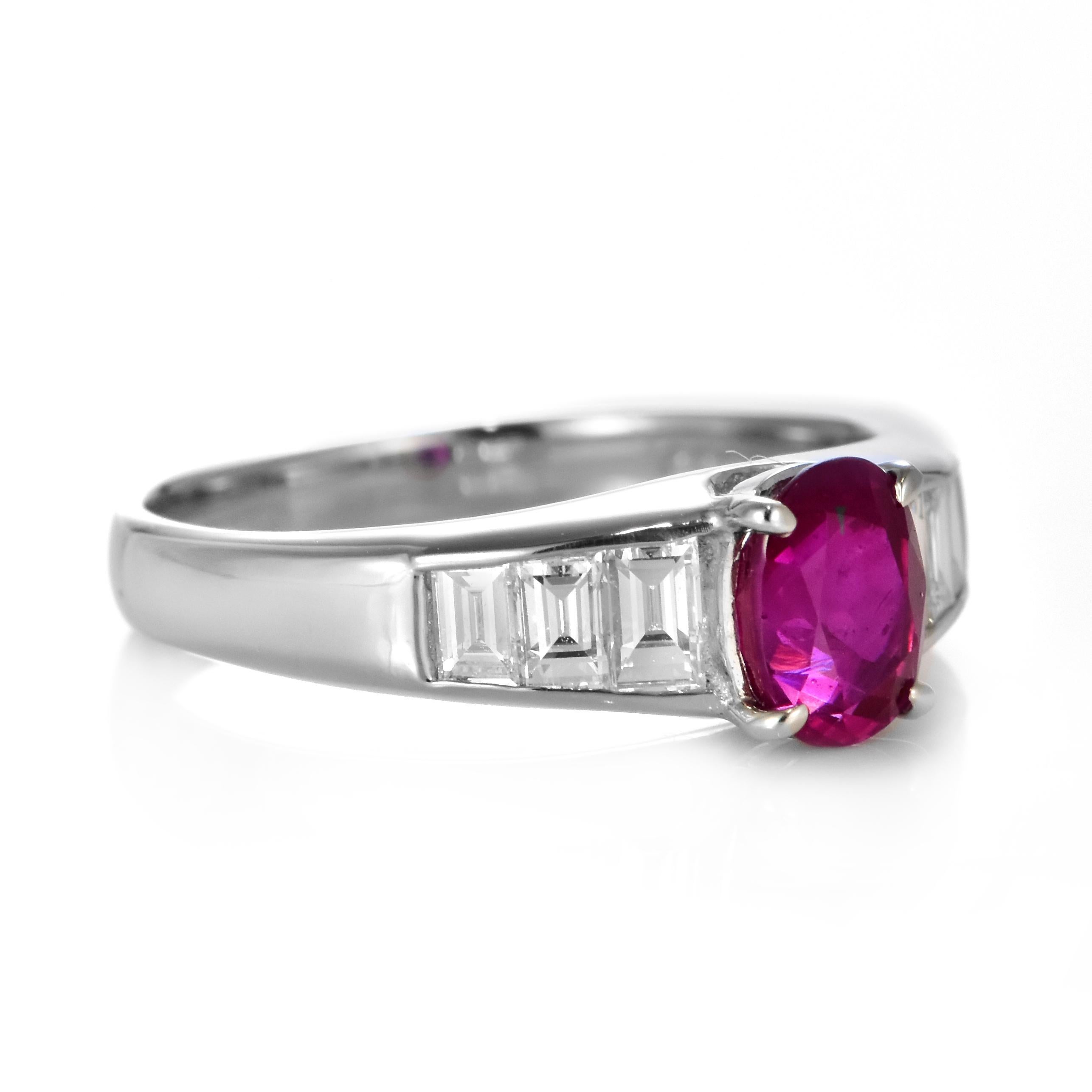 GIA Certified 1.04 Carat Natural Burmese Ruby and Diamond Ring Made in Platinum For Sale 4