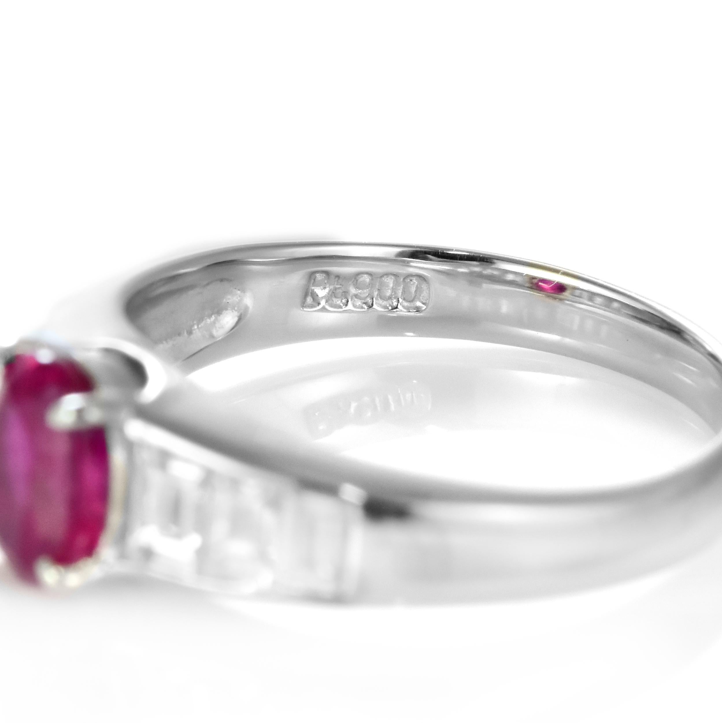 GIA Certified 1.04 Carat Natural Burmese Ruby and Diamond Ring Made in Platinum For Sale 6