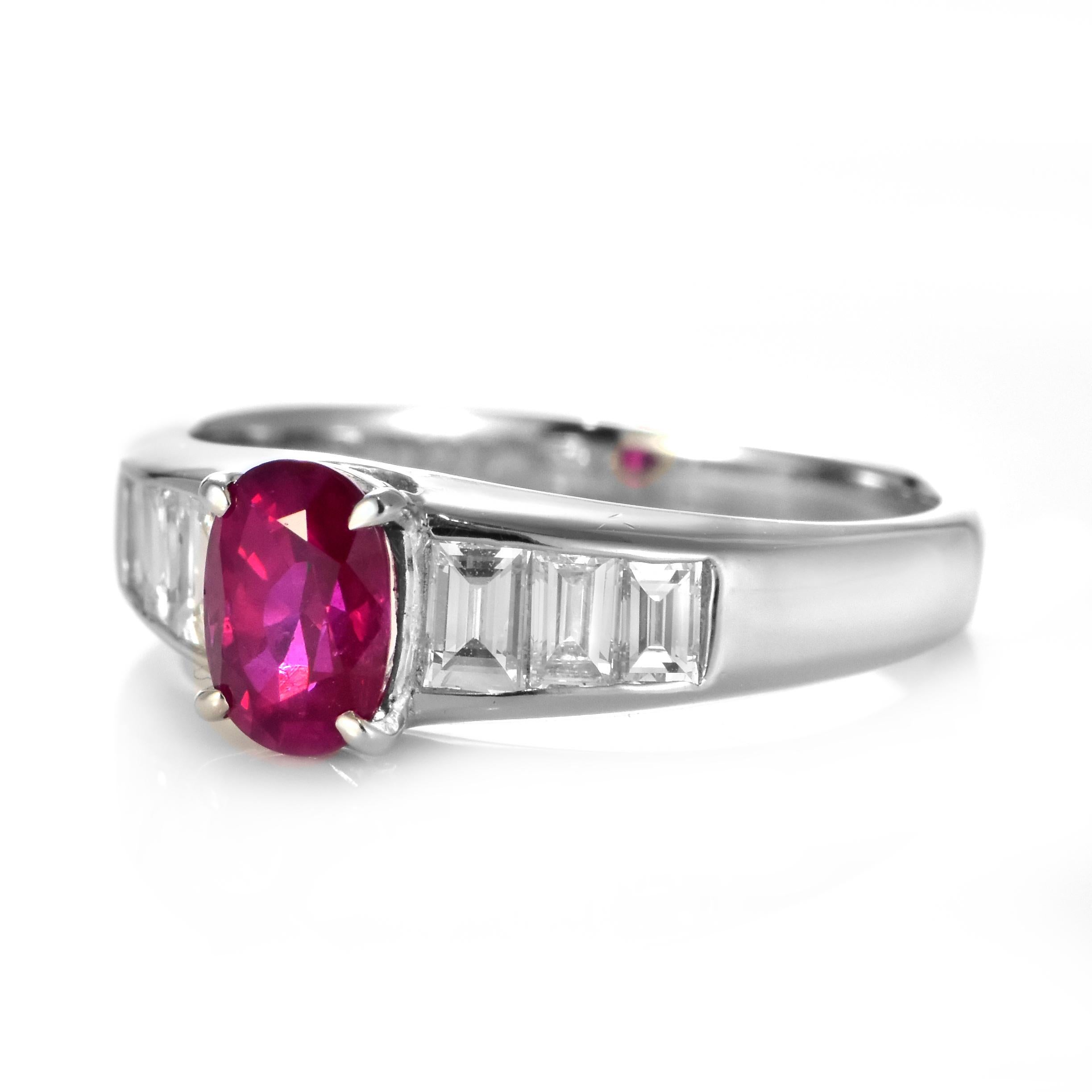 Oval Cut GIA Certified 1.04 Carat Natural Burmese Ruby and Diamond Ring Made in Platinum For Sale