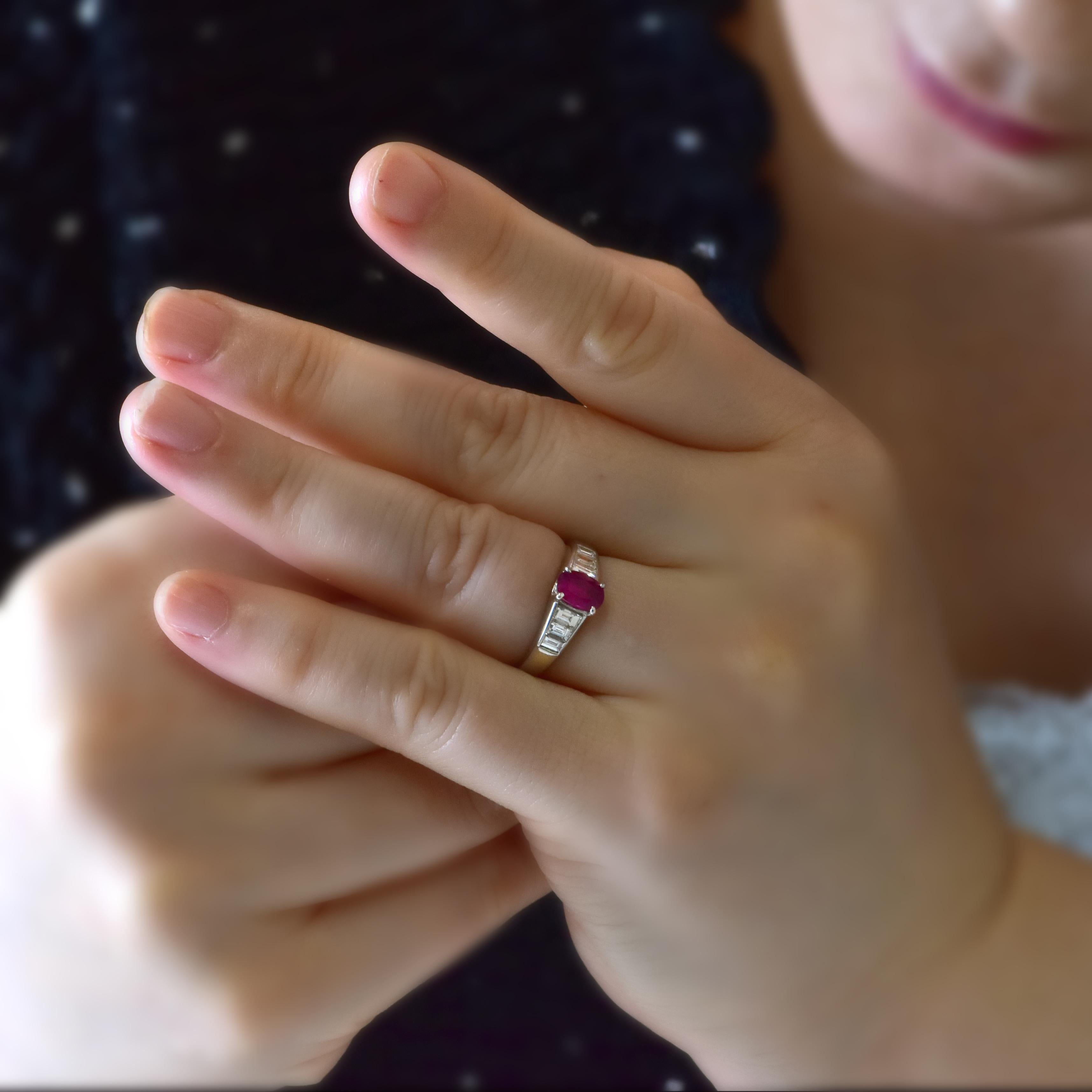 Women's GIA Certified 1.04 Carat Natural Burmese Ruby and Diamond Ring Made in Platinum For Sale