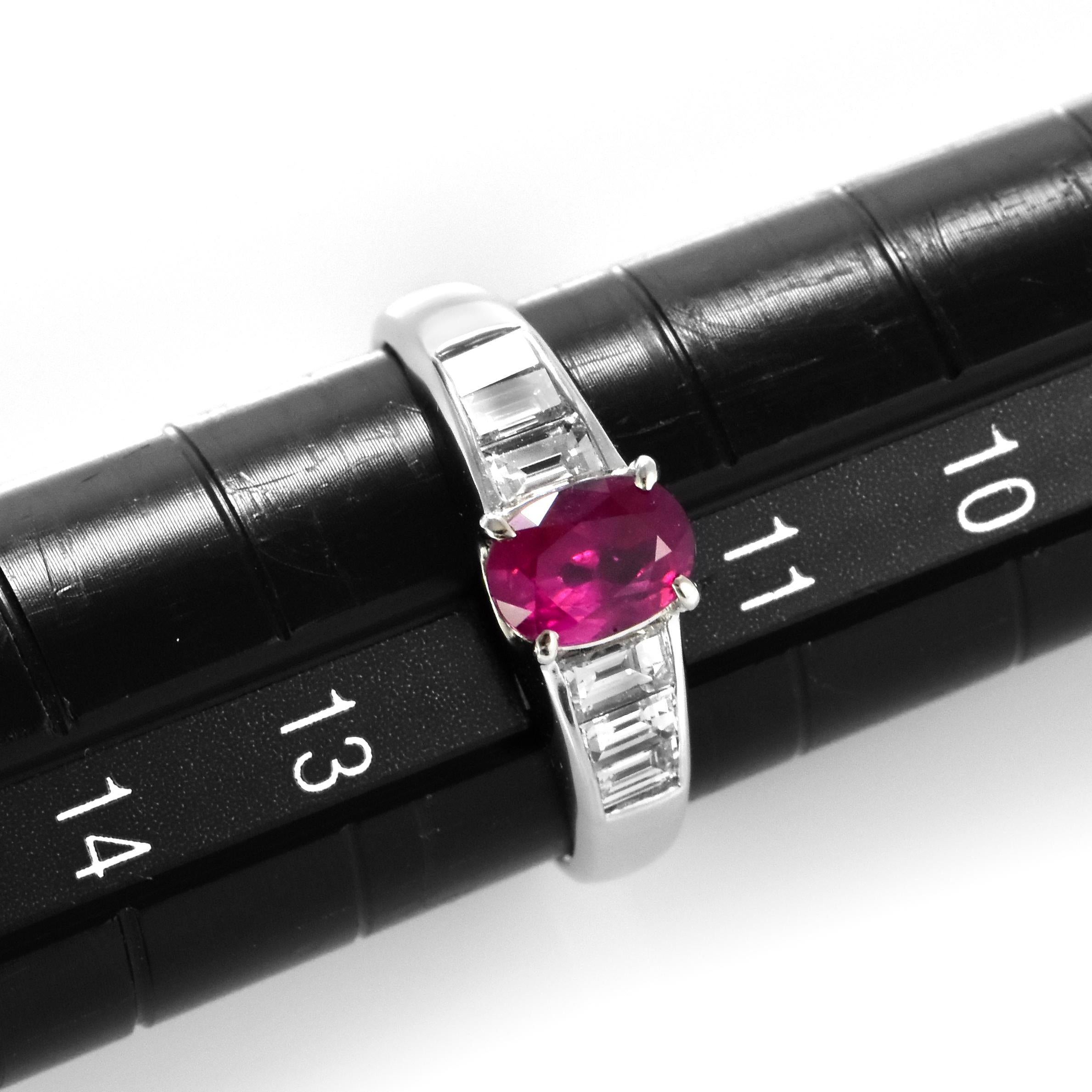 GIA Certified 1.04 Carat Natural Burmese Ruby and Diamond Ring Made in Platinum For Sale 1