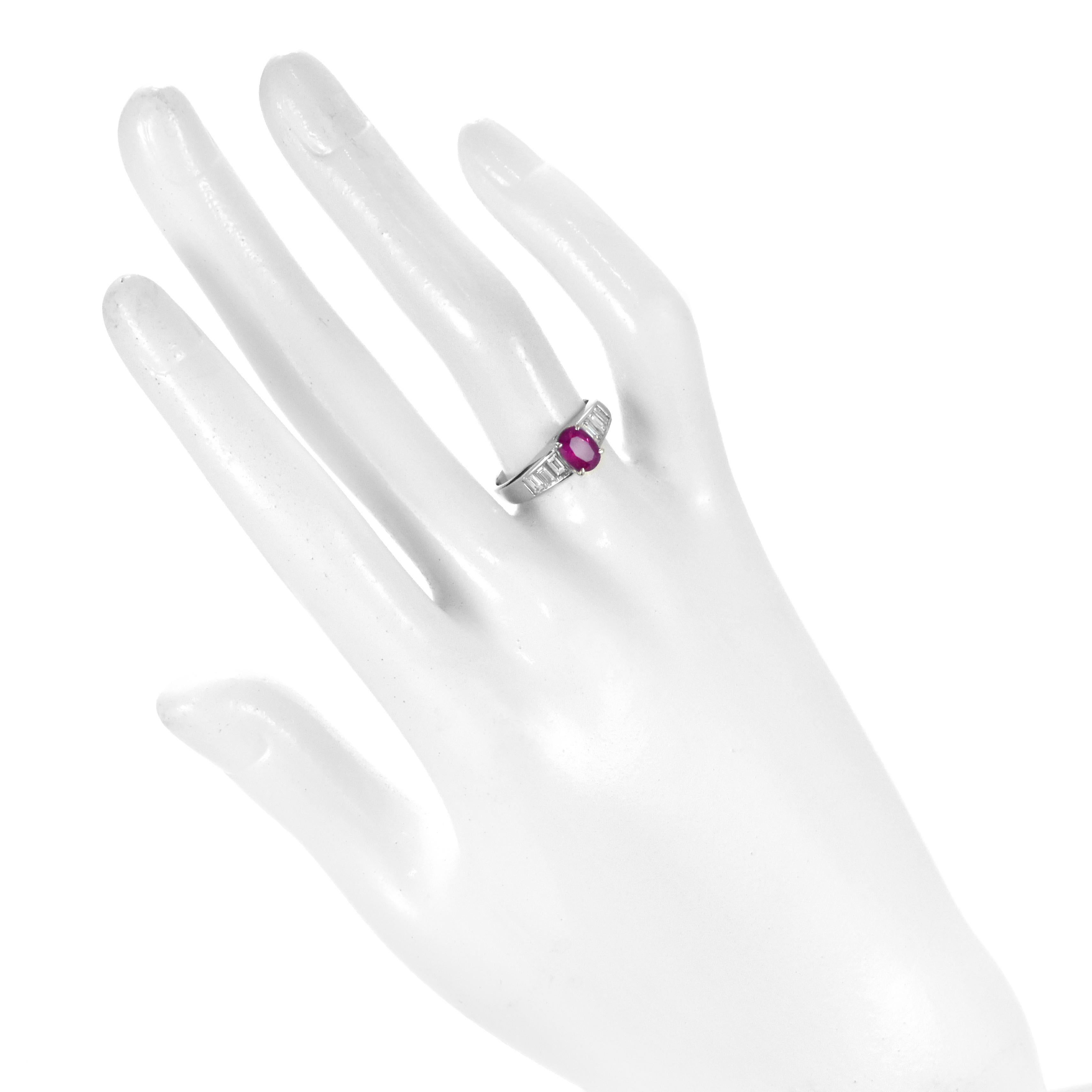 GIA Certified 1.04 Carat Natural Burmese Ruby and Diamond Ring Made in Platinum For Sale 2