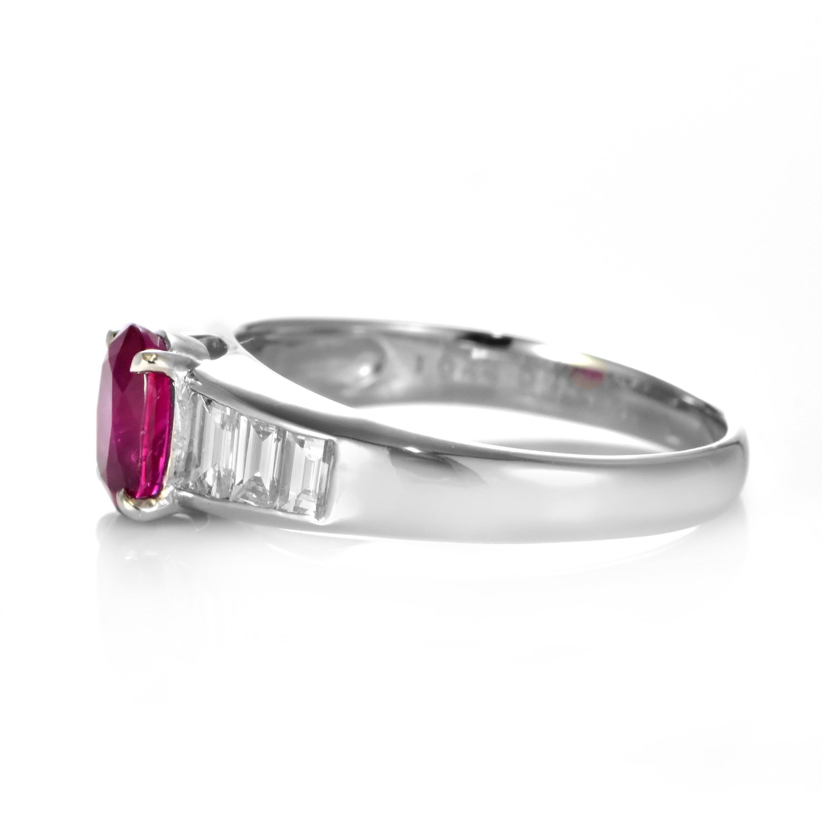 GIA Certified 1.04 Carat Natural Burmese Ruby and Diamond Ring Made in Platinum For Sale 3
