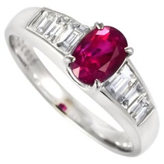 GIA Certified 1.04 Carat Natural Burmese Ruby and Diamond Ring Made in Platinum