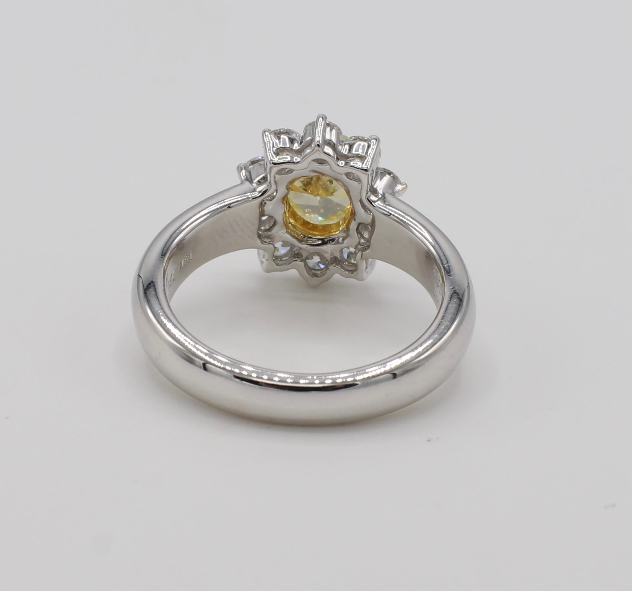 Oval Cut GIA Certified 1.04 Carat Natural Fancy Intense Yellow Oval Diamond Ring
