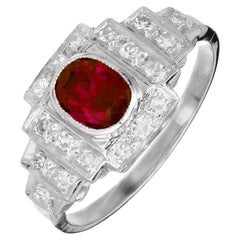 GIA-zertifizierter 1,04 Karat ovaler Rubin-Diamant-Verlobungsring aus Platin Art Deco Platin