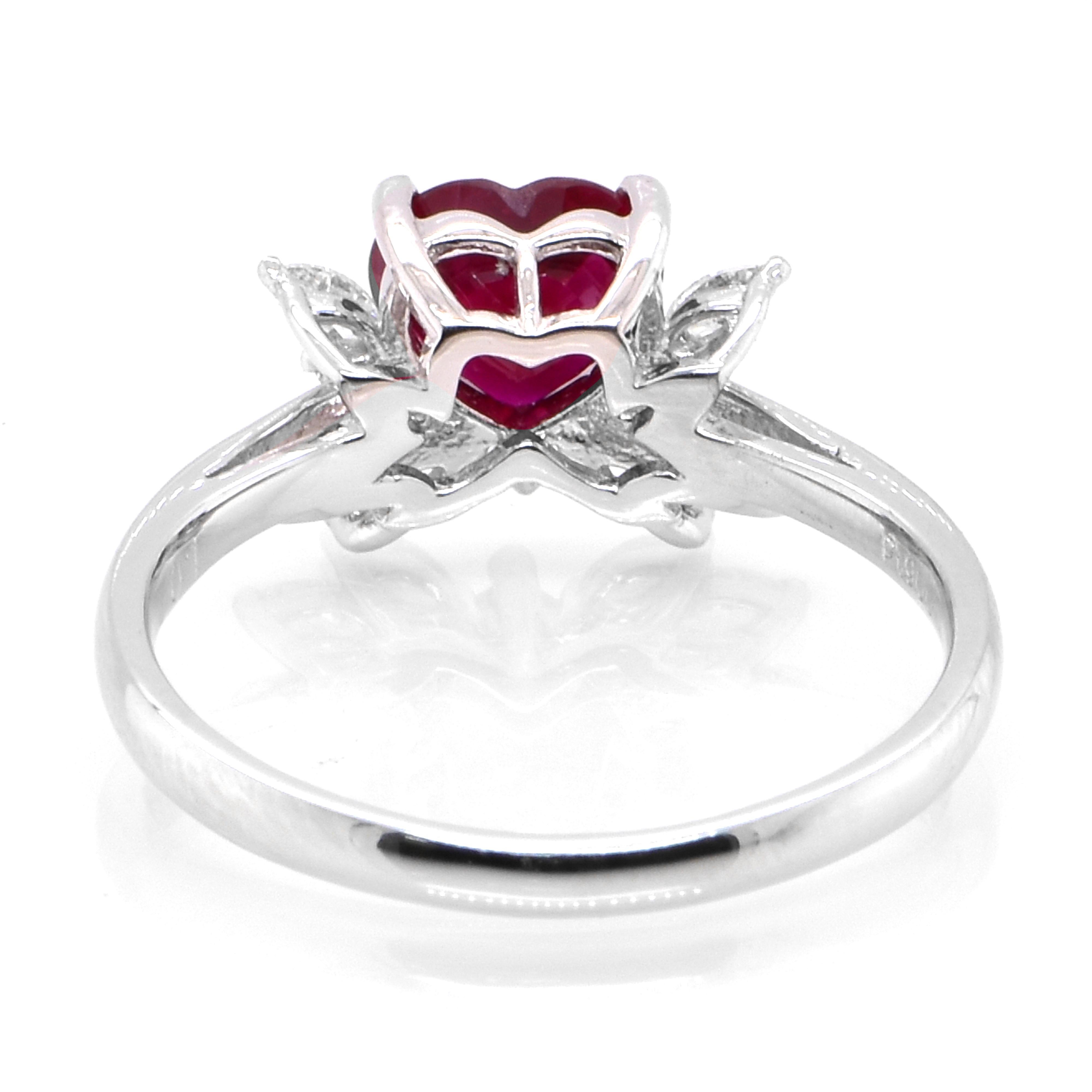 Heart Cut GIA Certified 1.04 Carat, Pigeon Blood Red, Burmese Ruby Ring Made in Platinum For Sale