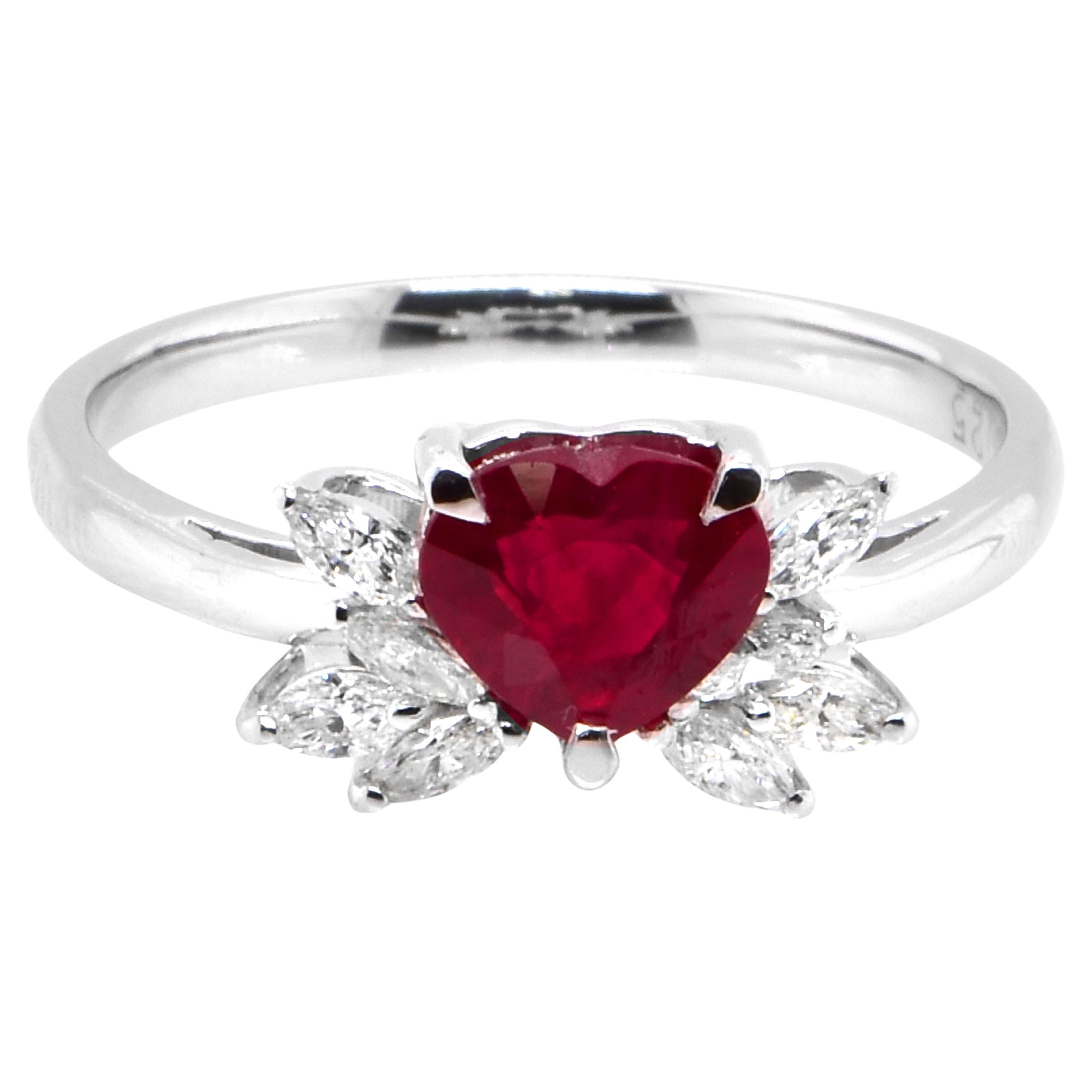 GIA Certified 1.04 Carat, Pigeon Blood Red, Burmese Ruby Ring Made in Platinum For Sale