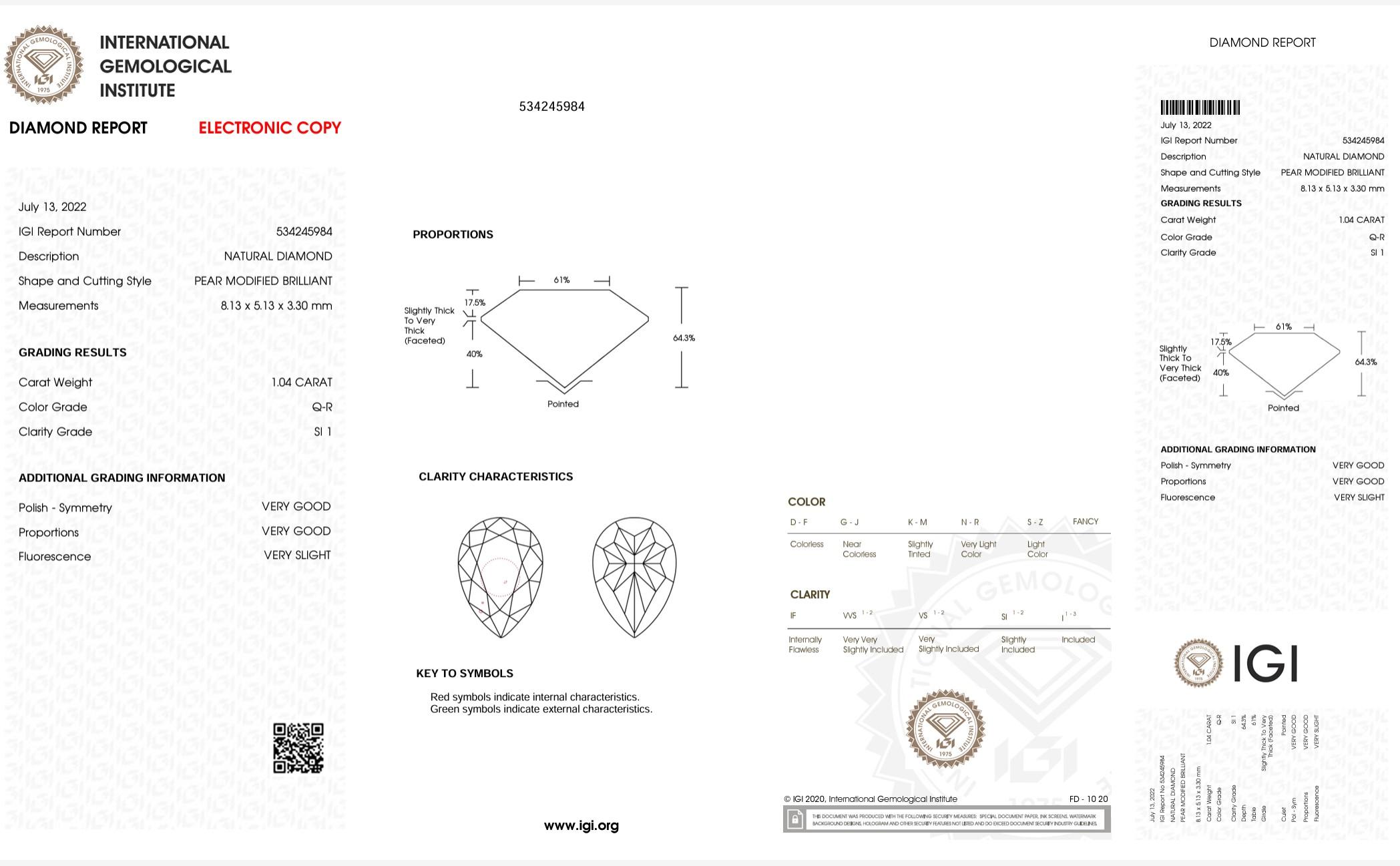 GIA Certified 1.04 Carat Q - R Colour SI1 Clarity Diamond For Sale 1