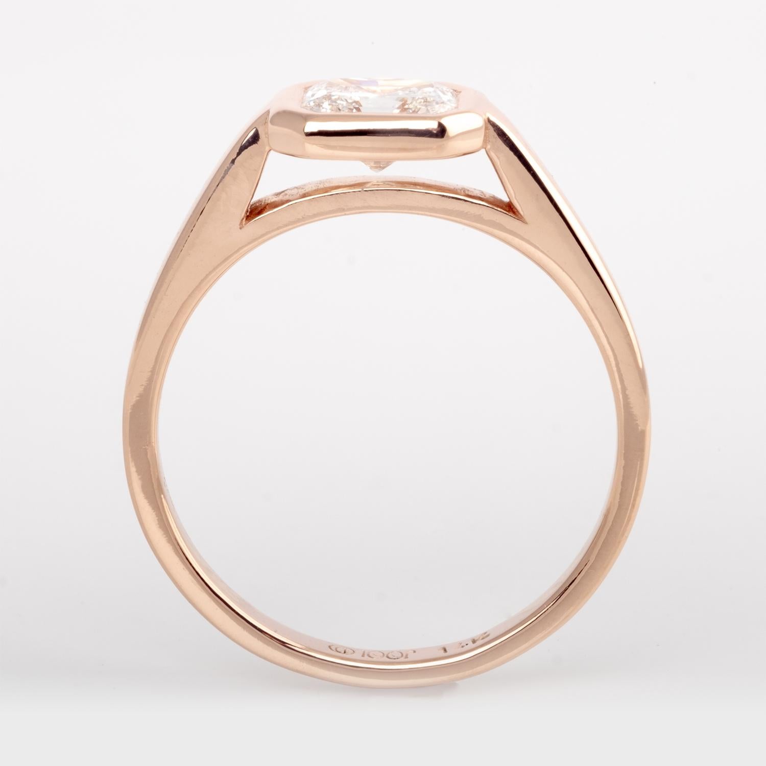 GIA Certified 1.04 Carat Radiant Diamond and Rose Gold Solitaire Ring In Excellent Condition For Sale In Niagara On The Lake, ON