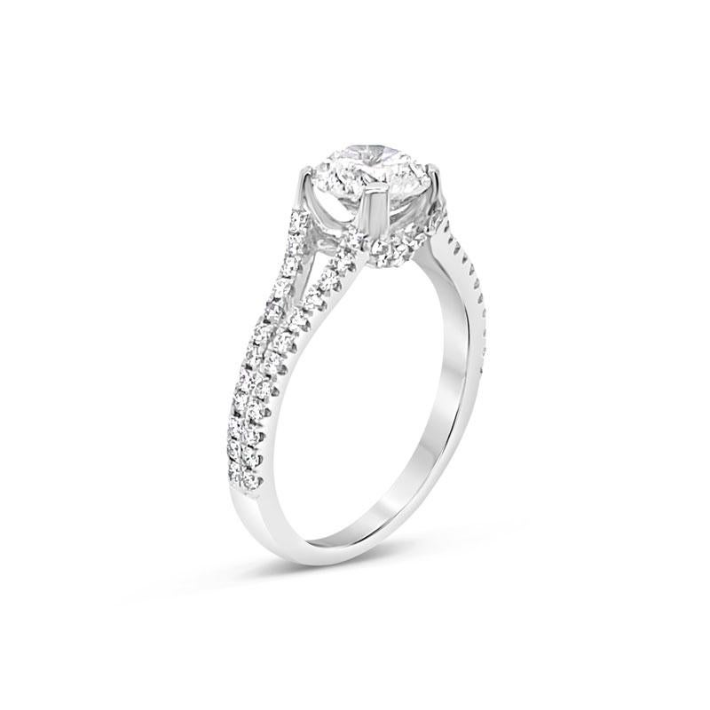 Taille ronde Bague de fiançailles à tige fendue avec diamants ronds brillants de 1,04 carat certifiés GIA en vente