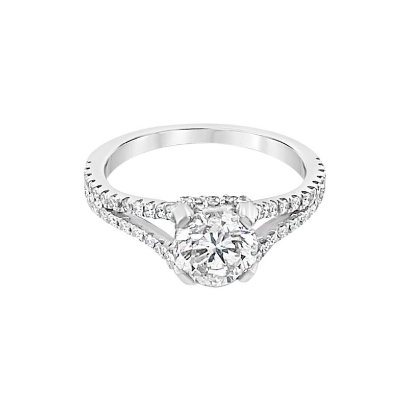 Bague de fiançailles à tige fendue avec diamants ronds brillants de 1,04 carat certifiés GIA