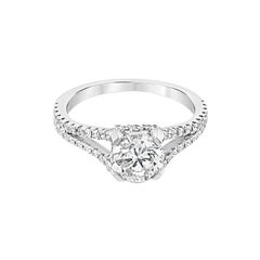Bague de fiançailles à tige fendue avec diamants ronds brillants de 1,04 carat certifiés GIA