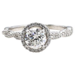 GIA Certified 1.04 Carat Round Diamond Engagement Ring Platinum Twist Pave Band