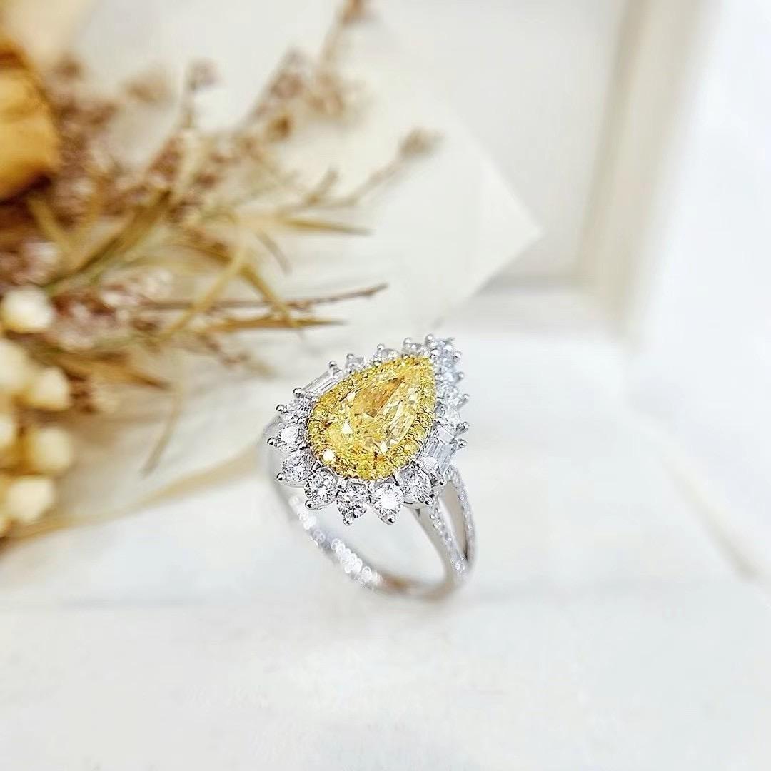 Pear Cut GIA Certified 1.04 CT Fancy Light Yellow Diamond Ring & Pendant with Diamonds For Sale